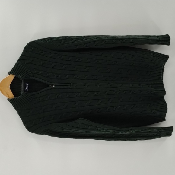 IZOD cable knit quarter zip pullover sweater large dark green 100% cotton Izod - Picture 1 of 6